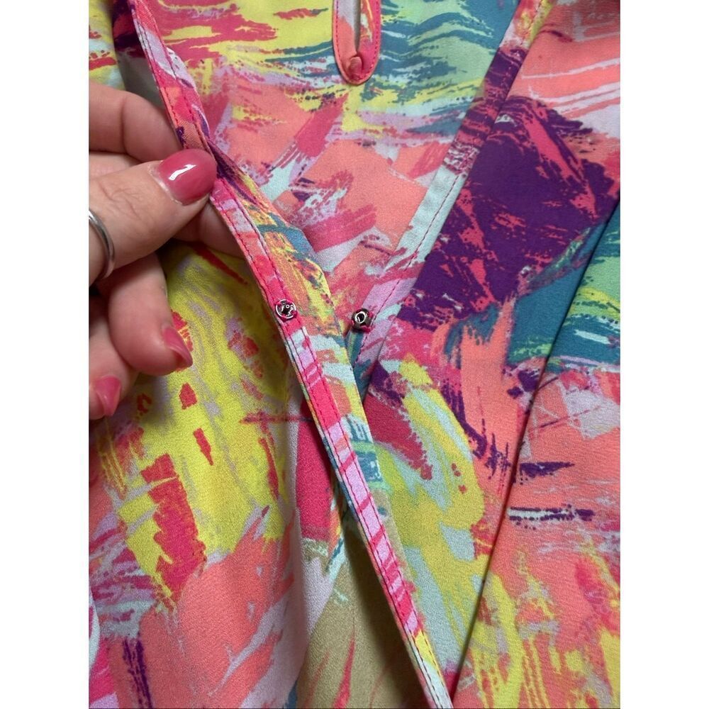 BCBGMaxazria Women's Thalia Printed V-Neck Sleeveless Romper Multicolor Medium - Picture 3 of 11